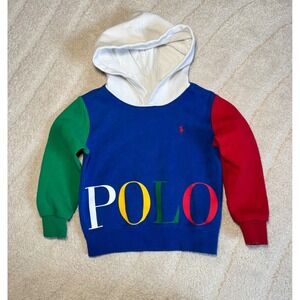 Polo Ralph Lauren Boys 4 Colorblock Hoodie Spellout Logo Sweatshirt Preppy
